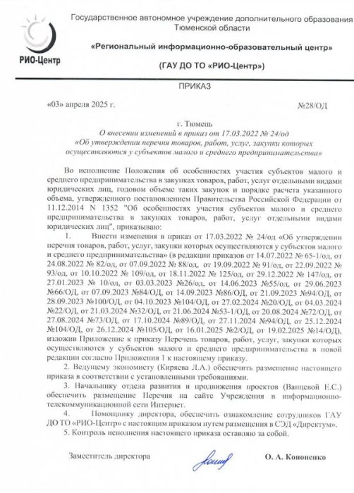 Приказ №28 от 3 апреля о внесении изменений в приказ от 17 марта 2022 года