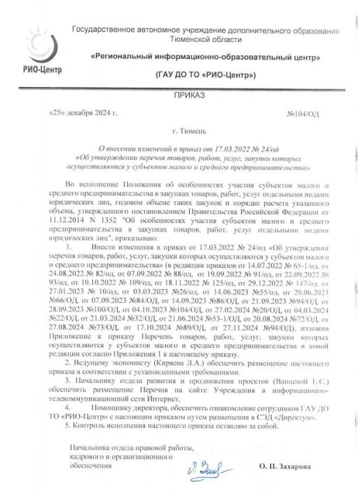 О внесении изменений в приказ от17.03.2022 №24 (Об утверждении перечня товаров, работ услуг, закупки которых осуществляются у субъектов МСП